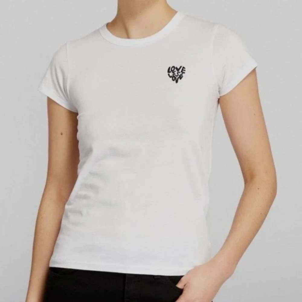 Rag & Bone White Love Is Love Heart Graphic Organic Cotton Tee Shirt Small